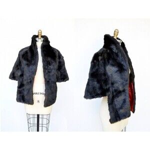 Vintage Faux Fur Cape Capelet Stole Shawl Shrug - Dark Brown Mid Century 50s 60